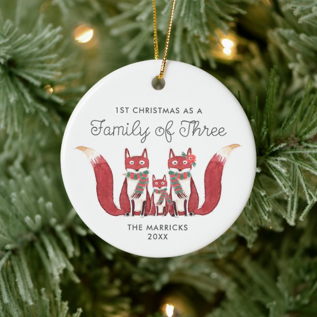 Familj med tre Personliger Cute Woodland Foxes Julgransprydnad Keramik (Träd)