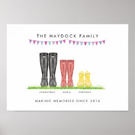Familj med tre Skapar minnen Welly Print Poster