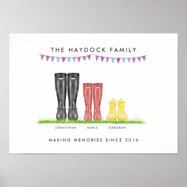 Familj med tre Skapar minnen Welly Print Poster (Framsidan)