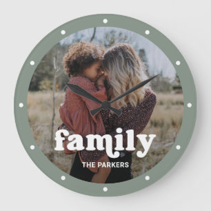 Familj Modern skript med Grönten Photo Sage Stor Klocka