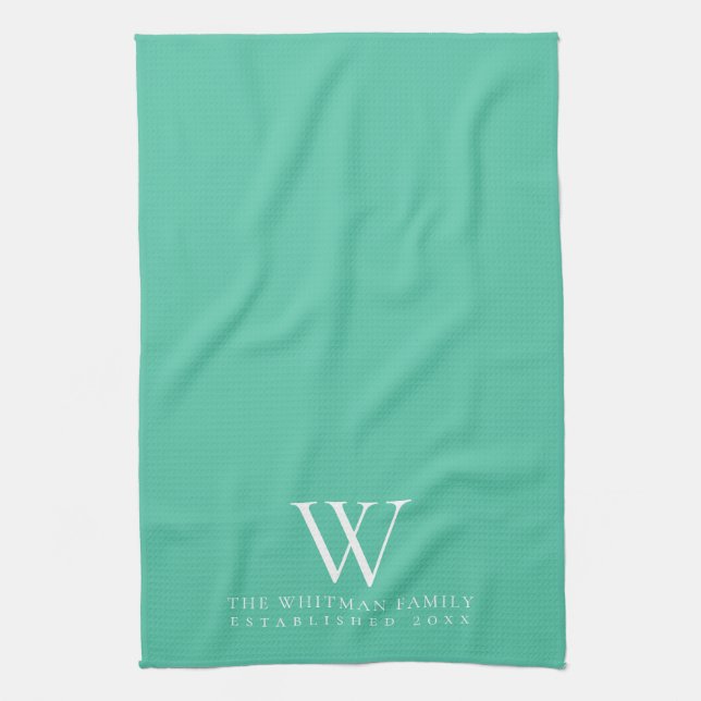 Familj Monogram Elegant Aqua Kök Kökshandduk (Vertikal)