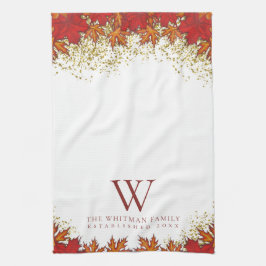 Familj Monogram Elegant Höstlöv Köket Kökshandduk