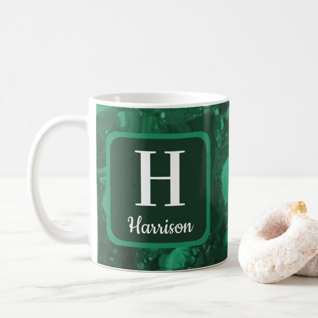 Familj Monogram Marmorgrön Ädelsten Kaffemugg (Med munk)