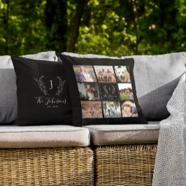 Familj monogram namn anpassad flerbilder collage kudde