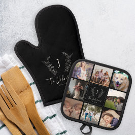 Familj monogram namn multi fotokollage svart