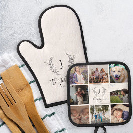 Familj monogram namn multi fotokollage vit