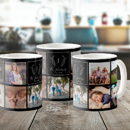Familj multibild svart-vit monogram kaffemugg