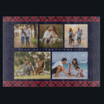 Familj Namn 5 Photo Collage Red Play Modern<br><div class="desc">Namn 5 Photo Collage Red Play Modern Cining Board har en fotokollage av fem av dina favoritfoton med personlig-familjen namn i ett elegant-vitt skript på en röd plaid-bakgrund. Anpassa genom att redigera texten i textrutorna. Perfekt för födelsedag, jul, Mors dag, Fars dag, mor- och farföräldrar, syster, bror, kusiner, bästa vänner...</div>