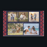 Familj Namn 5 Photo Collage Red Play Modern Bricka<br><div class="desc">Familjefack i Namn 5 Photo Collage Red Play Modern Serving Trays Vanity Trays har en fotokollage av fem av dina favoritfoton med personligen namn i ett elegant-vitt skript på en röd pläterad bakgrund. Anpassa genom att redigera texten i textrutorna. Perfekt för födelsedag, jul, Mors dag, Fars dag, mor- och farföräldrar,...</div>