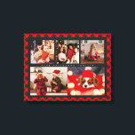 Familj Namn 5 Photo Collage Red Play Modern Canvastryck<br><div class="desc">Det moderna Kanvastrycket Family Namn 5 Photo Collage Red Play har ett fotokollage av fem av dina favoritfoton med personligen namn i ett elegant-vitt skript på en röd plaid-bakgrund. Anpassa genom att redigera texten i textrutorna. Perfekt för födelsedag, jul, Mors dag, Fars dag, mor- och farföräldrar, syster, bror, kusiner, bästa...</div>