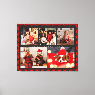 Familj Namn 5 Photo Collage Red Play Modern Canvastryck