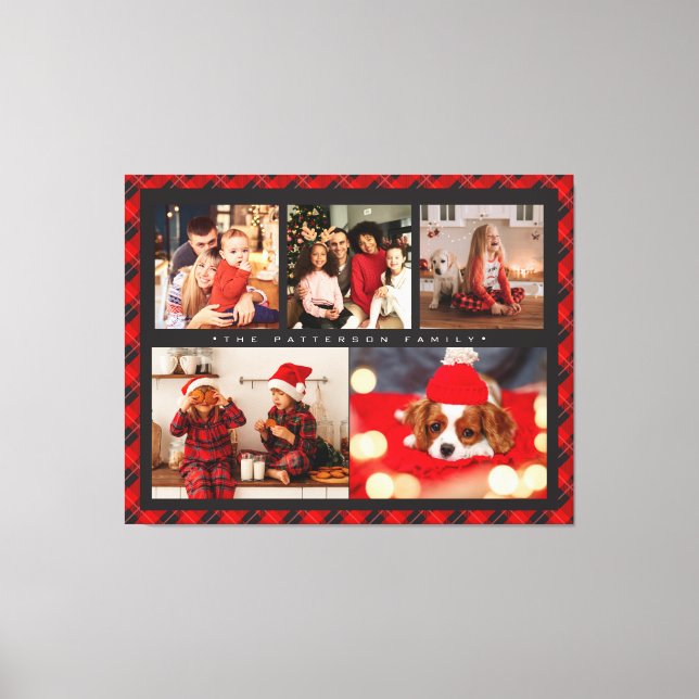 Familj Namn 5 Photo Collage Red Play Modern Canvastryck (Framsida)