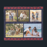 Familj Namn 5 Photo Collage Red Play Modern Fleecefilt<br><div class="desc">Familjens Namn 5 Photo Collage Red Play Modern Fleece Blanket har en fotokollage av fem av dina favoritfoton med din personlig-familj namn i ett elegant-vitt skript på en röd och blå pläterad bakgrund. Anpassa genom att redigera texten i textrutorna. Perfekt för födelsedag, jul, Mors dag, Fars dag, mor- och farföräldrar,...</div>