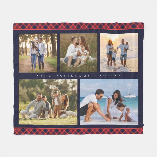 Familj Namn 5 Photo Collage Red Play Modern Fleecefilt (Framsidan (Horisontell))