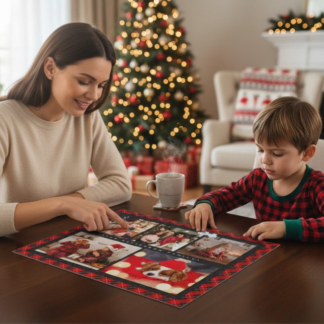 Familj Namn 5 Photo Collage Red Play Modern Pussel (Skapare uppladdad)