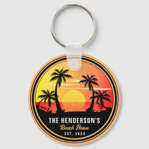 Familj Namn Beach House Retro Sunset Souvenir 80-t Nyckelring