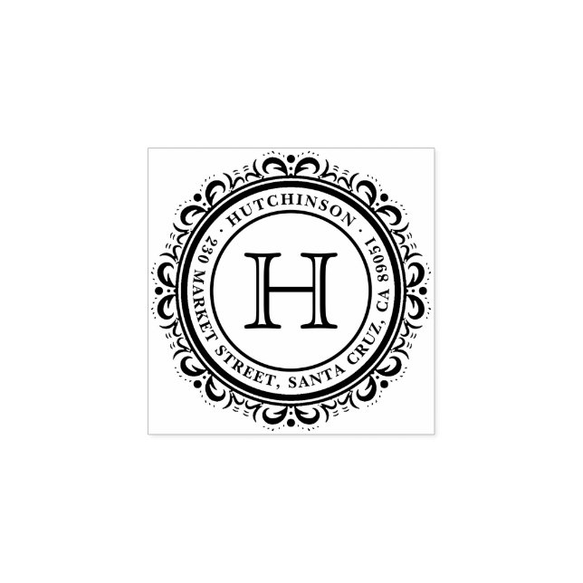 Familj Namn | Deco Flourish Round Returadress Stämpel (Tryck)