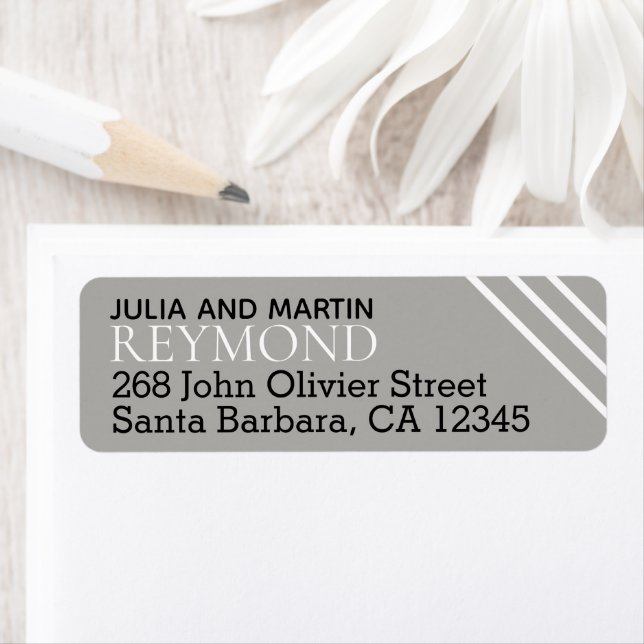 Familj namn / efternamn med hemmet adress grått returadress etikett (Insitu)