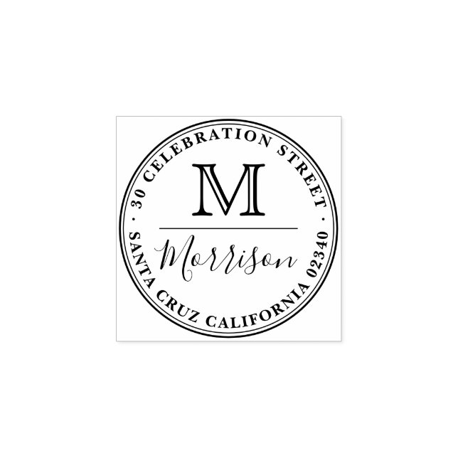Familj Namn & Monogram Round Gräns Returadress Stämpel (Tryck)