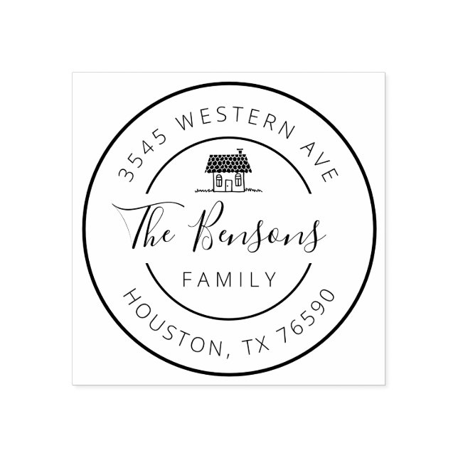 Familj Namn Returadress runda, Mysiga hem Stämpel (Tryck)