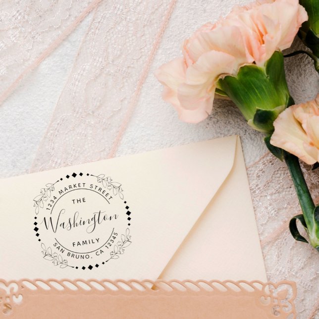 Familj Namn | Rund Returadress för Blommigt av Sny Stämpel (Skapare uppladdad)