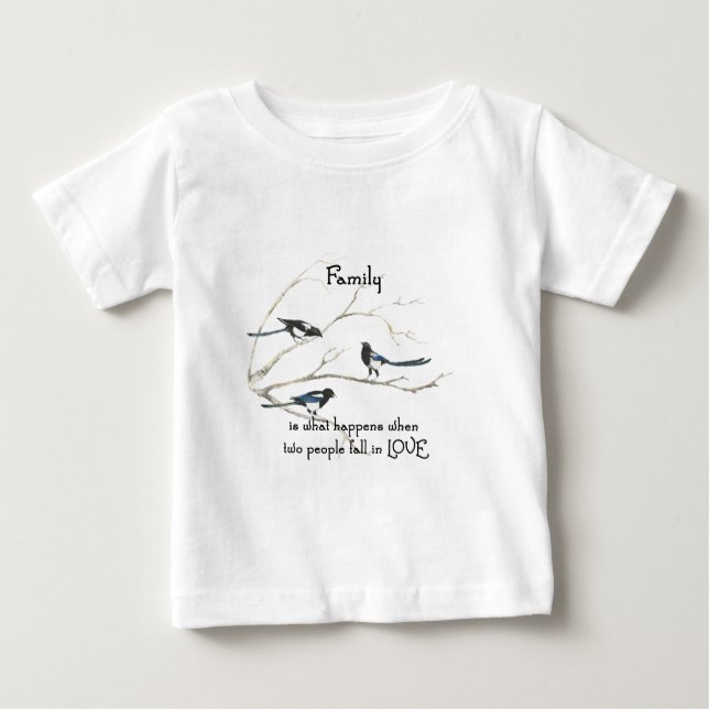 Familj när 2 personer faller i Kärlek-offertmagpie T-shirt (Framsida)
