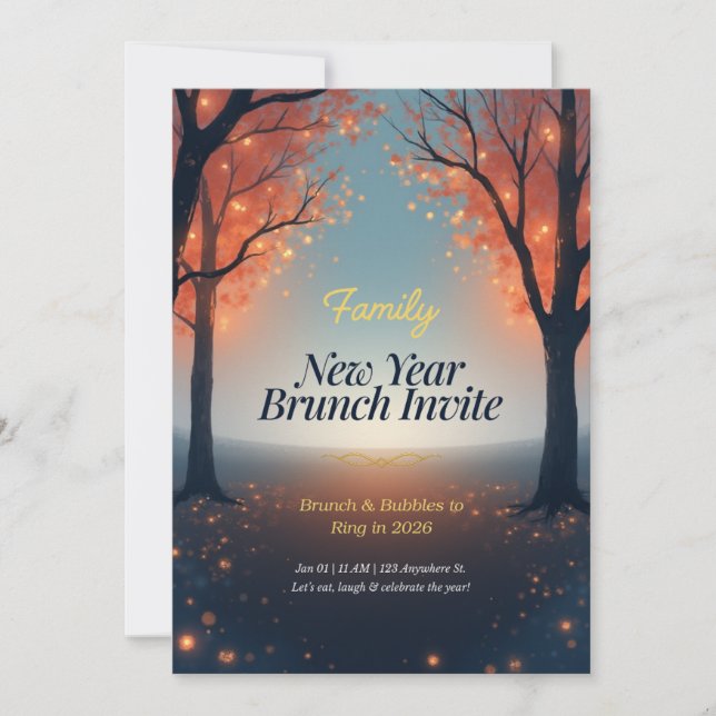 Familj Nyår Brunch Inbjudan Magisk Skog  (Framsida)