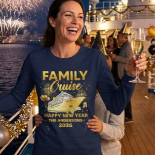 Familj Nyårs Kryssning Guld Fartyg Anpassat År T Shirt