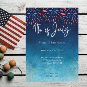 Familj och Fireworks 4:e juli Firande Inbjudningar