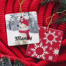 Familj- och sällskapsfotovinter-hatt och Scarf-snö Julgransprydnad Keramik