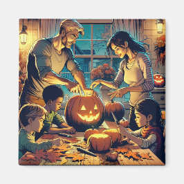 Familj och vänner som bär Pumpkins Halloween Magnet