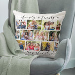 Familj- och vänskapsoffert 12 Photo Collage Kudde<br><div class="desc">Skapa en egen fotokudde med 12 av dina favoritfoton. Eleganten har ett handskrivet citattecken med texten "Familj & freds gör perfekten blandad" och du kan redigera det om du vill. Fotomallen är utformad så att du kan lägga till din egen bilder, som är placerad i ett modernt murverk. Den här...</div>