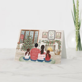 Familj på 4 Två flickor, Fireside Family Christmas Helgkort