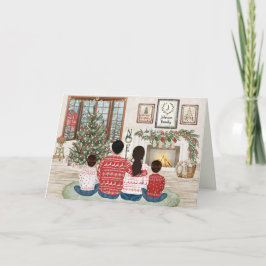 Familj på 4 Två pojkar, Fireside Family Christmas Helgkort