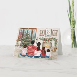 Familj på 5 Babyflicka Pojke, Fireside Familjejul Helgkort