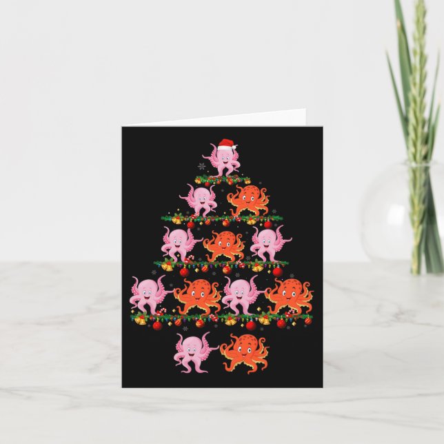 Familj Pajama anger julmatchning av Octopus Julaft Kort (Framsida)