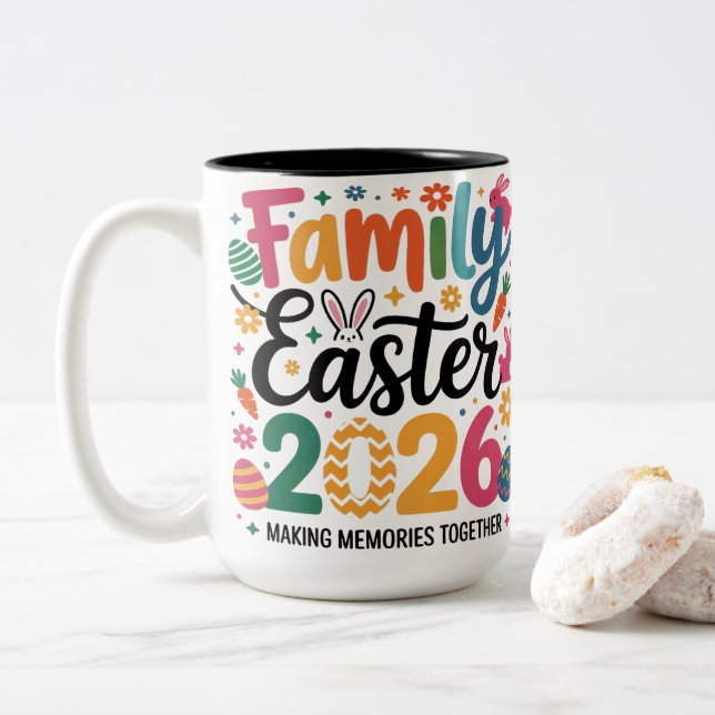 Familj Påsk 2026 Minnen Retro Färgrik  Två-Tonad Mugg (Med munk)