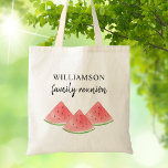 Familj Reunion Keepsaké Tygkasse<br><div class="desc">Familjeåterföreningstecknet är dekorerat med vattenfärgade sommarvattenmeloner. Enkelt anpassade. Använda Verktyg i Design om du vill ändra texten storlekt,  stil eller färg. När vi skapar vår teckning hittar du inte den här bilden från andra designers. Ursprunglig vattenfärg © Michele Davies.</div>