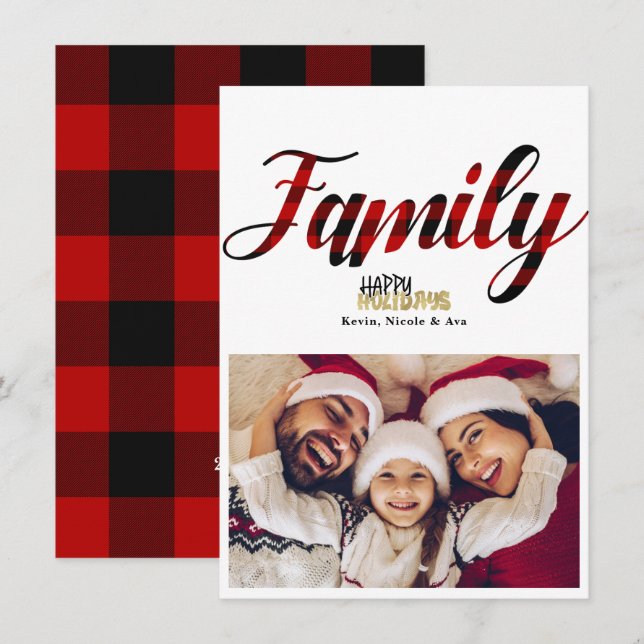 FAMILJ Rutat Guld Jul Fotokort Inbjudningar (Fram/baksida)