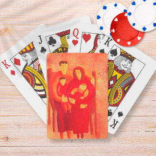 Familj sittande samtida konst porträttmålning casinokort