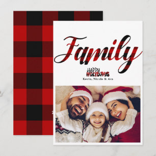 FAMILJ Snygg Plaid Jul Holiday Fotokort Inbjudningar