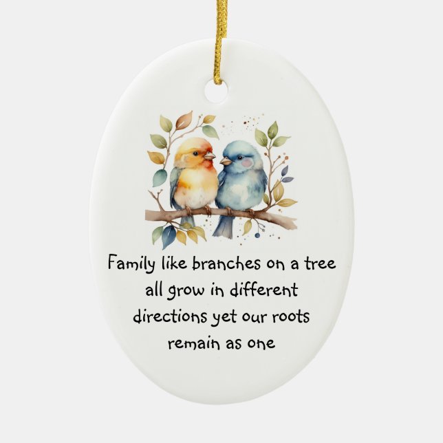 Familj som grenar på en träd som föder upp fåglar julgransprydnad keramik (Framsidan)