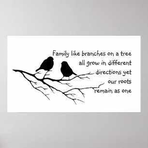 Familj som grenar på en träd som leker med fåglar poster