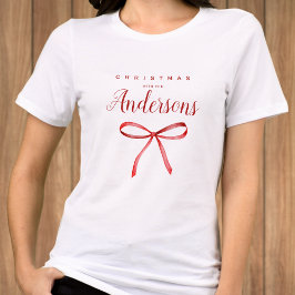 Familj som matchar julens t-shirt - röd båge