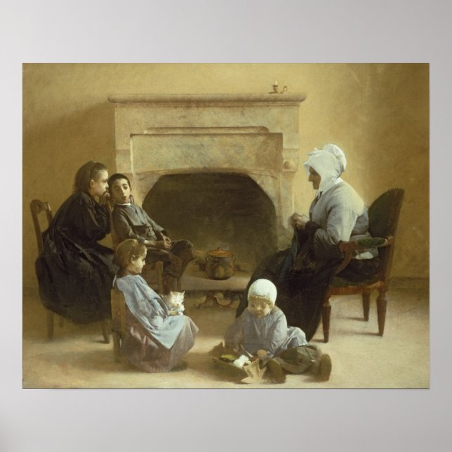 Familj som sitter runt en hjärna poster (Framsidan)