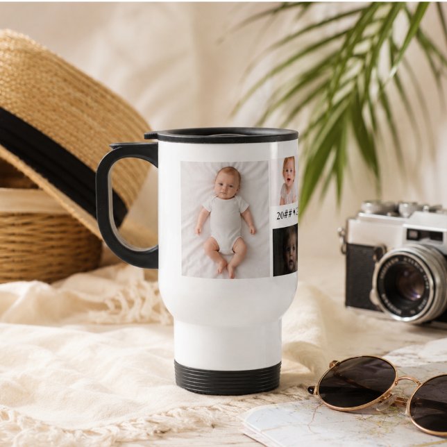 Familj sommar fotokollage med 6 bilder ☀️ resemugg (Family Summer Photo Collage with 6 Photos ☀️ Travel Mug)