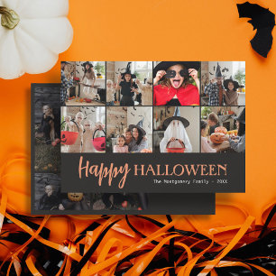 Familj Söt Skrift Glad Halloween 12 Foto Svart Kort