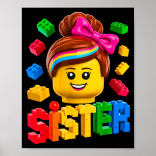 Familj syster mästerbyggare bygger tegelstenar poster