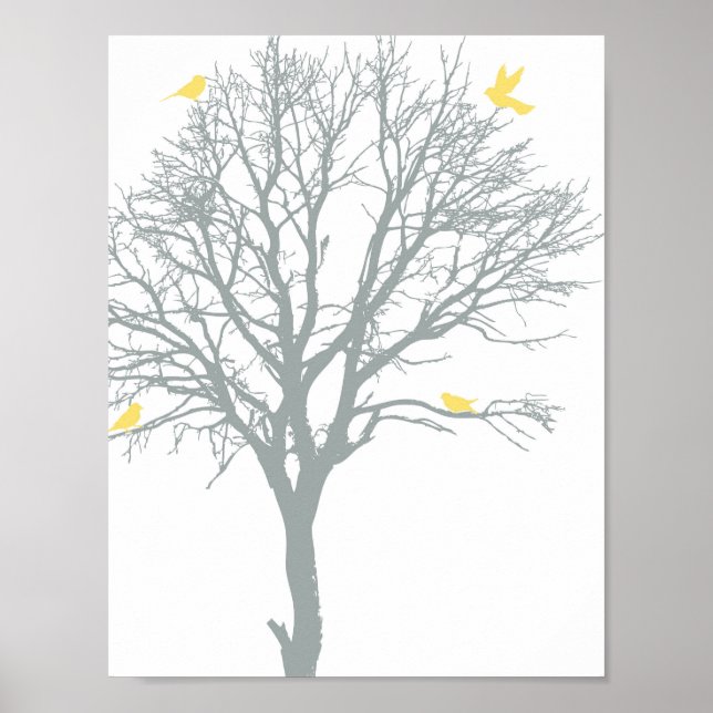Familj Träd med Gult Birds Poster (Framsidan)