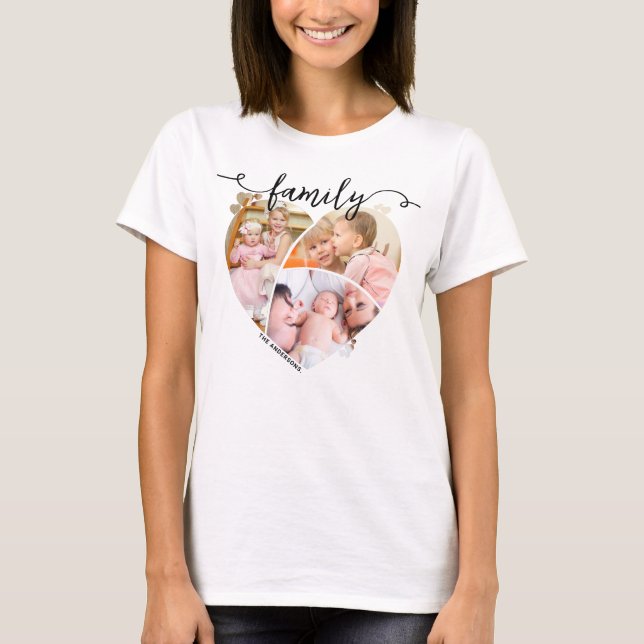 Familj | Unik Anpassningsbar Heart-Shaped Photo Co T Shirt (Framsida)